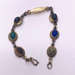 VTG Foster ID Bracelet 1/20th 10k gf Genuine Gemstones Scarab Link 6 3/4"